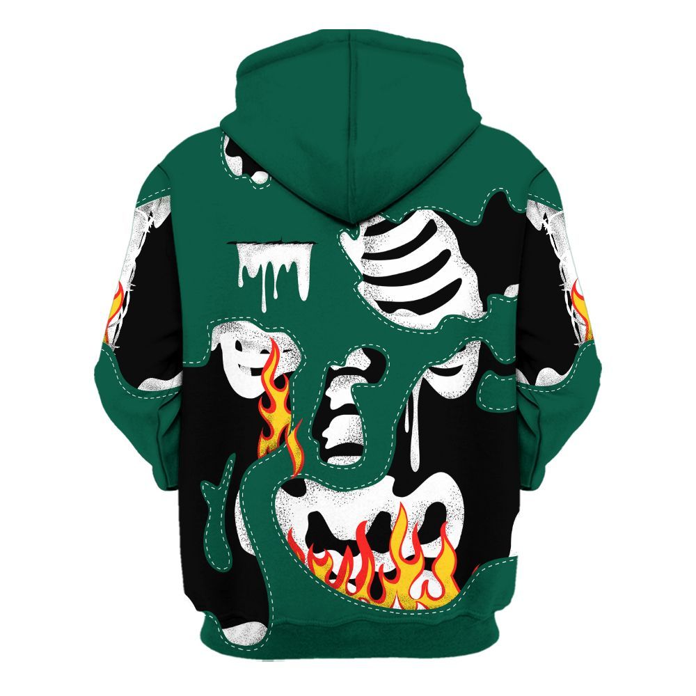 Hoodie To Match Oxidized Green 4s - Skeleton Smile Flame Drip All Over Print