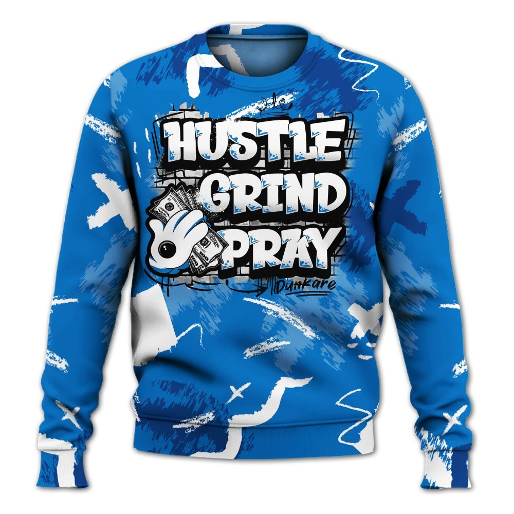 Sweatshirt To Match Blueberry 12s - Hustle Grind Pray Graphic Street Style All Over Print