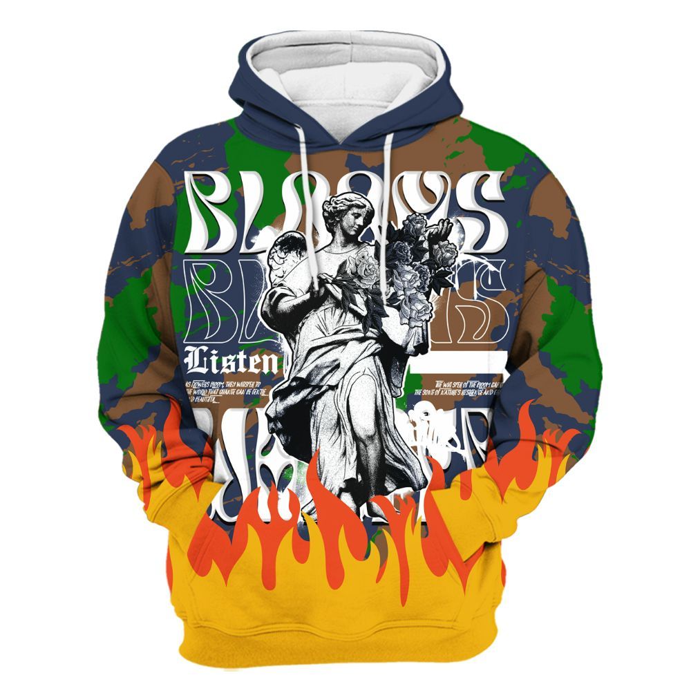 Hoodie To Match Midnight Navy 13s - Blooms Whisper Retro All Over Print