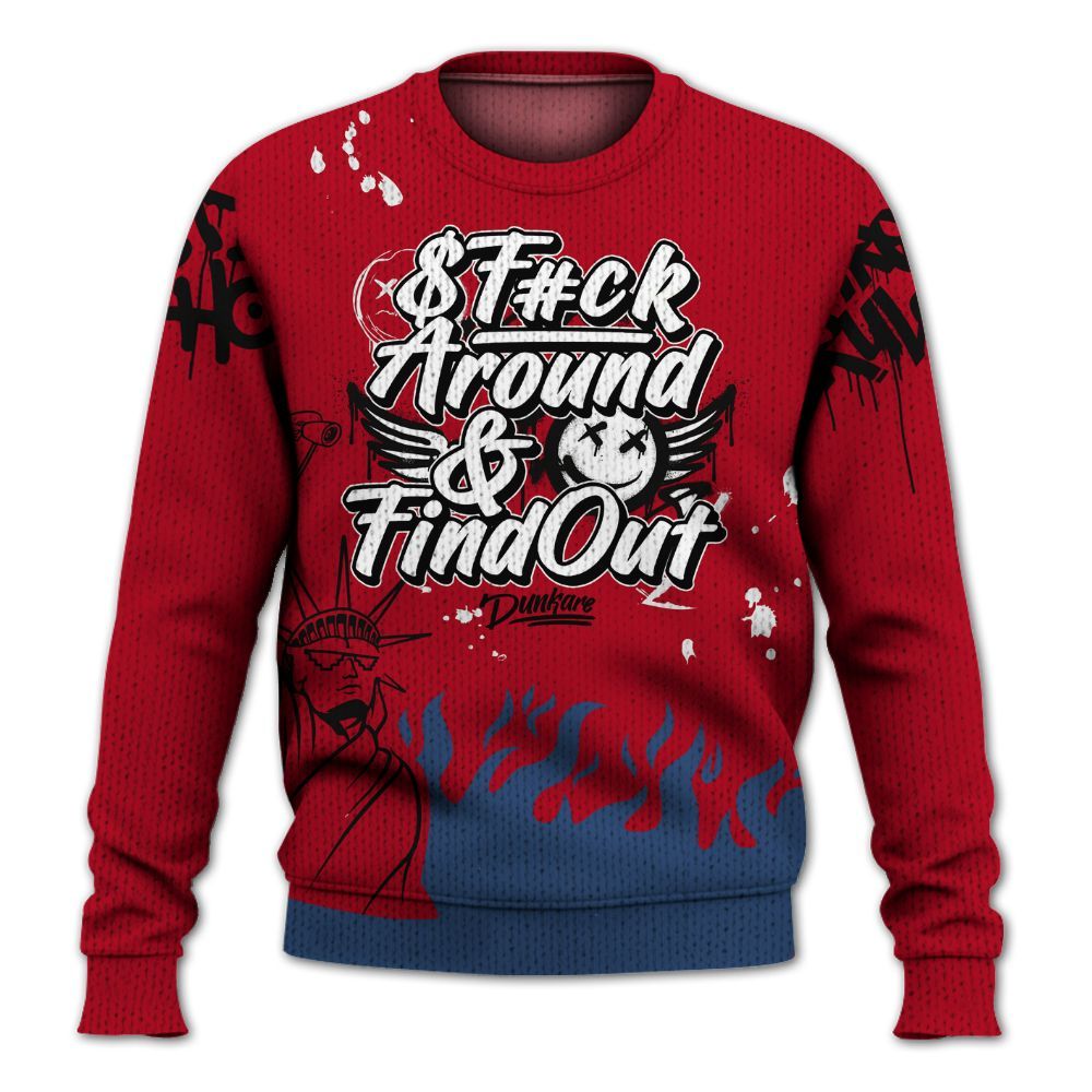 Knitted Sweater To Match Air Griffey Max Black Red Navy Blue 1s - Graphic Fck Around Find Out
