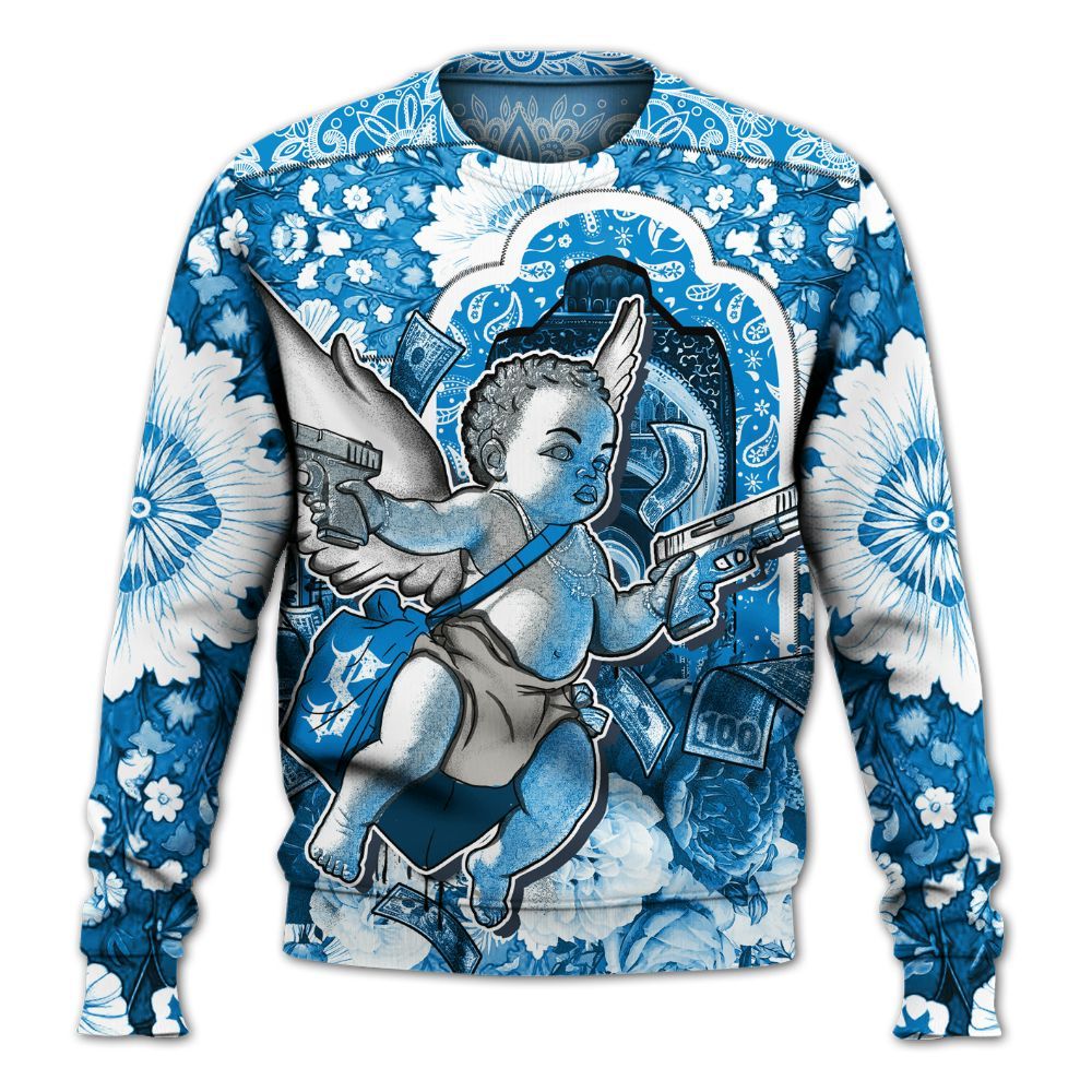 Sweatshirt To Match Industrial Blue 4s - Angel Money Bag Military Blue 4s All Over Print