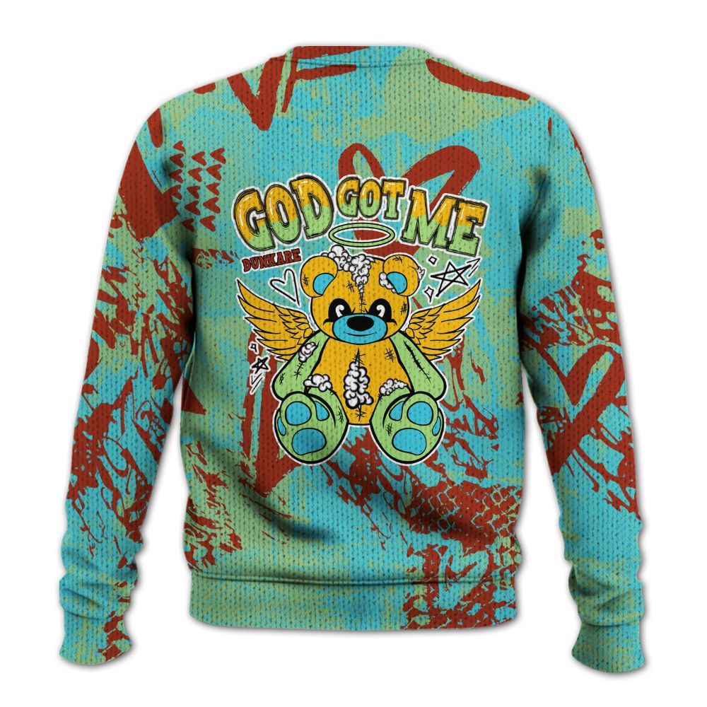 Knitted Sweater To Match SB Dunk Di'Orr Greenwood - Gods Guides Me Bear Heart Grunge