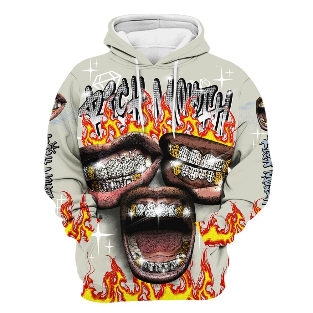 Hoodie To Match Low OG Wolf Grey 1s - Rich Mouth Fire Rap Retro 90s All Over Print