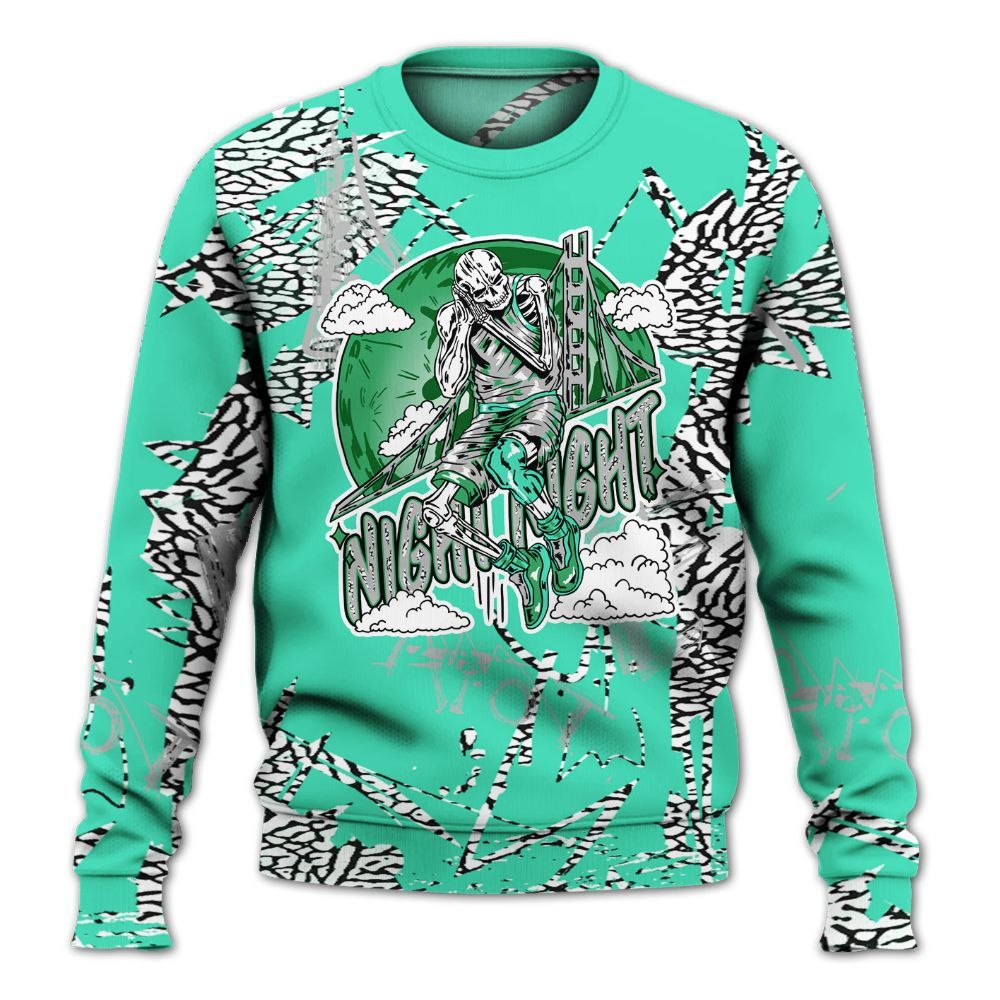 Sweatshirt To Match Black Green Glow 3s - Seeya Skeleton Messyz All Over Print