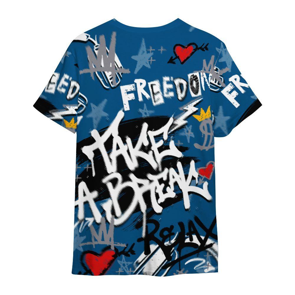 Shirt To Match High OG True Blue 1s - Take Break Freedom Graffiti Streetwear All Over Print