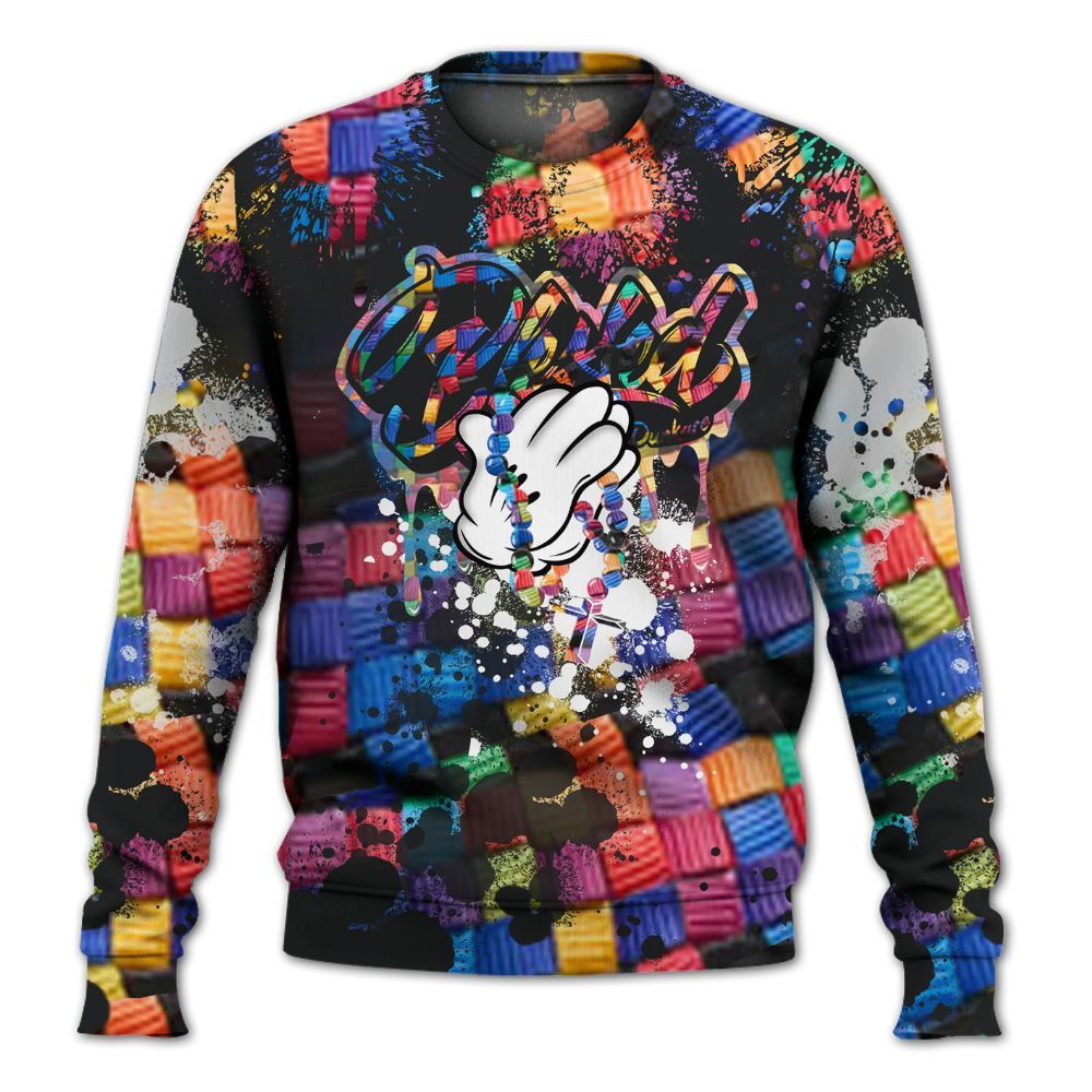 Sweatshirt To Match Air Rainbow Weave - God Blessed Ink Drip All Over Print