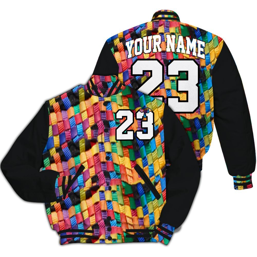 Varsity Jacket To Match Air Rainbow Weave - Custom Name Number 23 Drip All Over Print