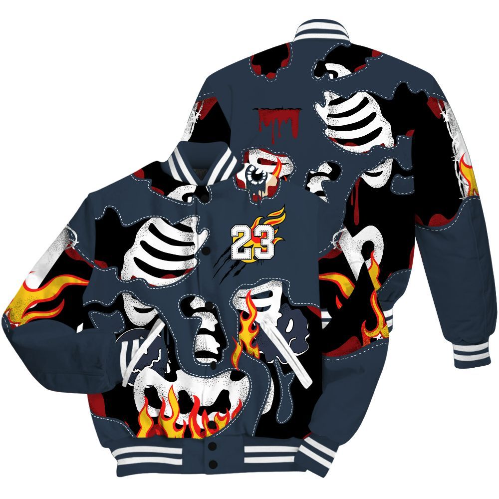 Varsity Jacket To Match Retro Olympic 6s - Skeleton Smile Flame Drip All Over Print