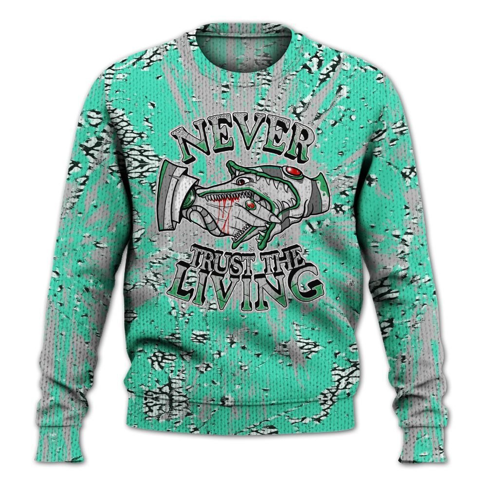 Knitted Sweater To Match Black Green Glow 3s - Never Trusting Living Graphic Halloween