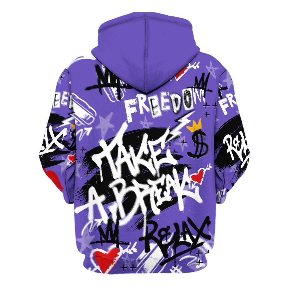 Hoodie To Match Field Purple 12s - Take Break Freedom Graffiti Streetwear All Over Print
