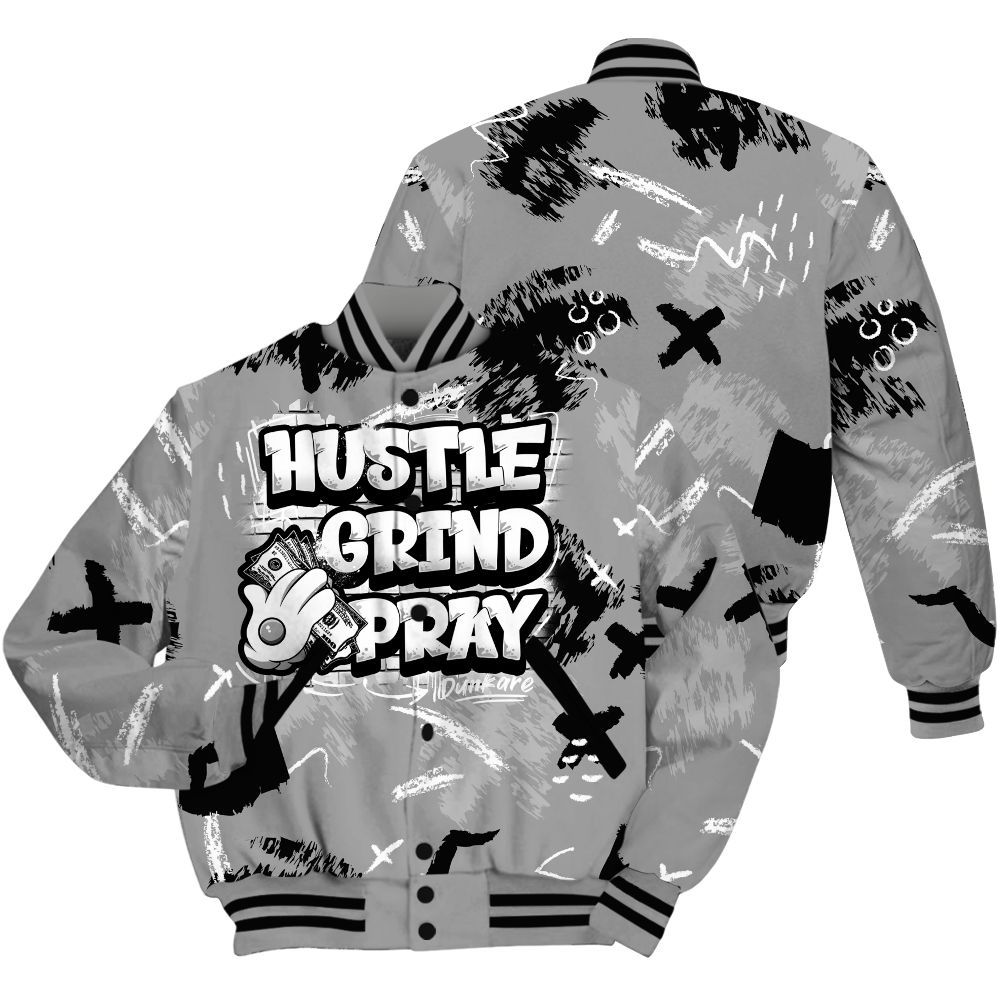 Varsity Jacket To Match Black Wolf Grey 12s - Hustle Grind Pray Retro All Over Print