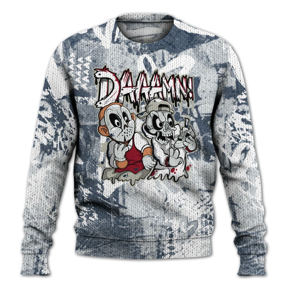 Knitted Sweater To Match Navy Blue 2024 6s - Damn Shoe Graphic Heart Grunge