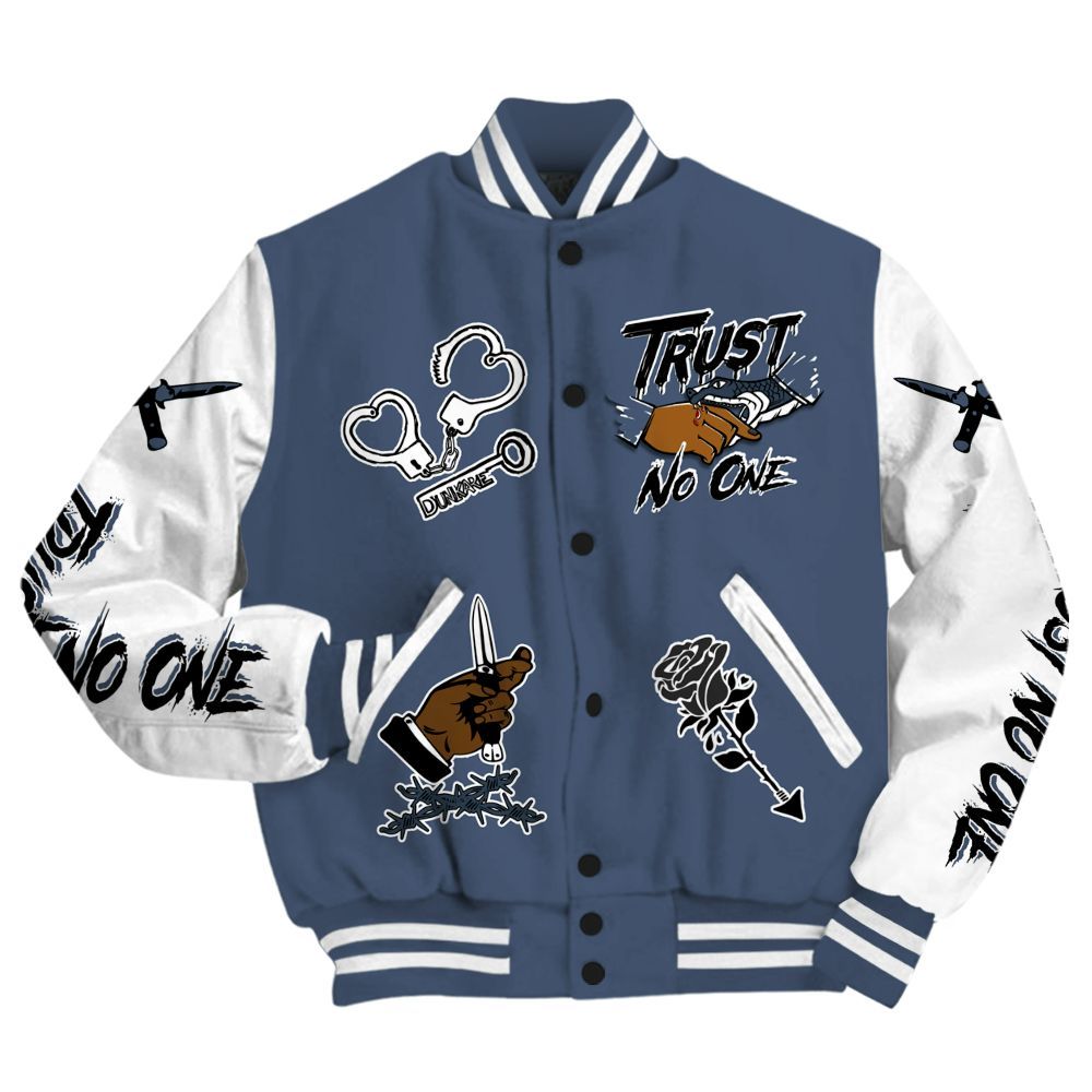 Varsity Jacket To Match Low Diffused Blue 11s - Trust No One Dripping All Over Print