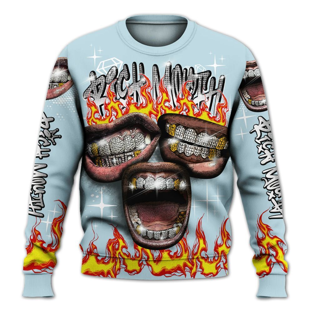 Sweatshirt To Match Mid Ice Blue 1s - Rich Mouth Fire Rap Retro 90s All Over Print