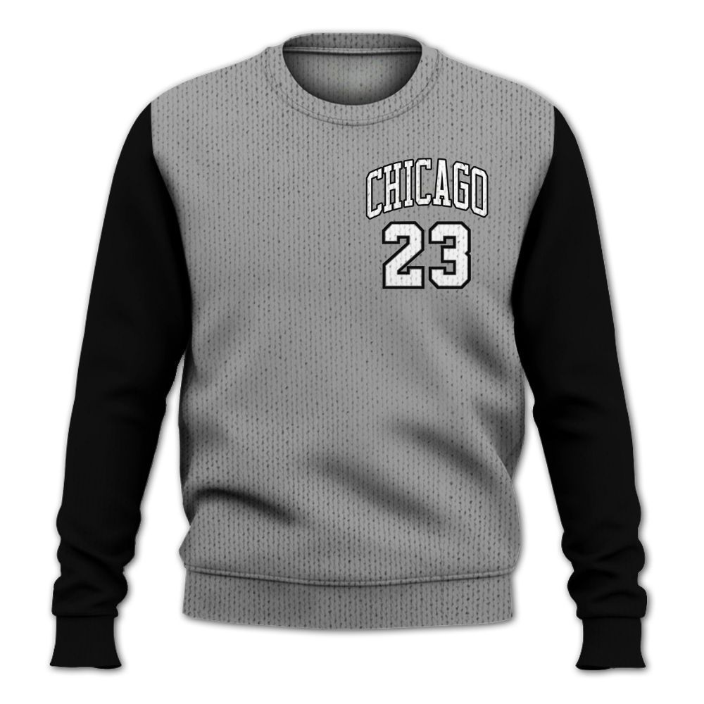 Knitted Sweater To Match Black Wolf Grey 12s, Custom Name Chicago 23