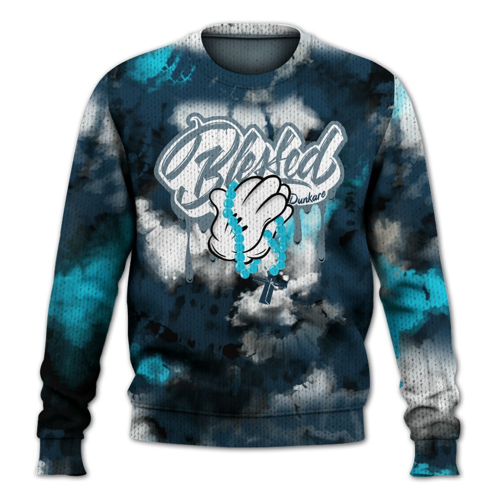 Knitted Sweater To Match Air Navy Baltic Blue - God Blessed Tie Dye