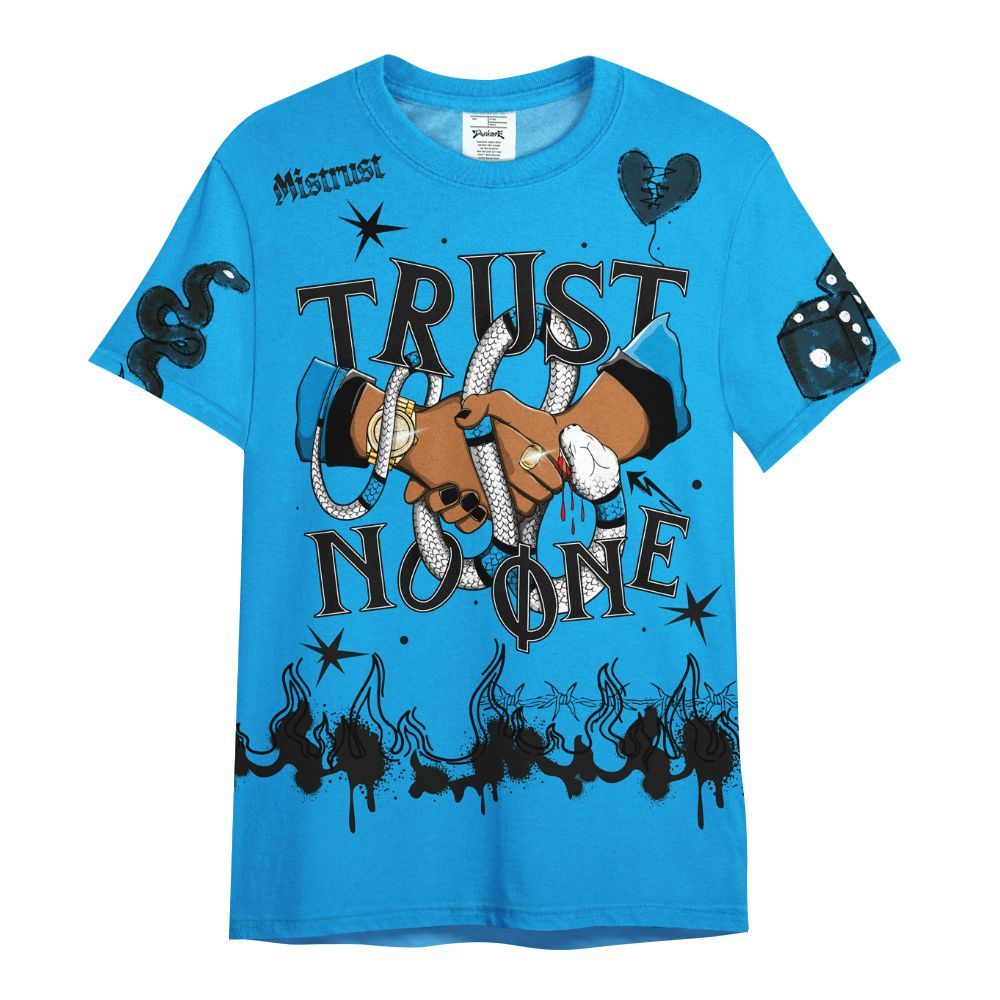 Shirt To Match Black University Blue 2022 13s - Trust No One Snake-Bite Doodle Crayon All Over Print