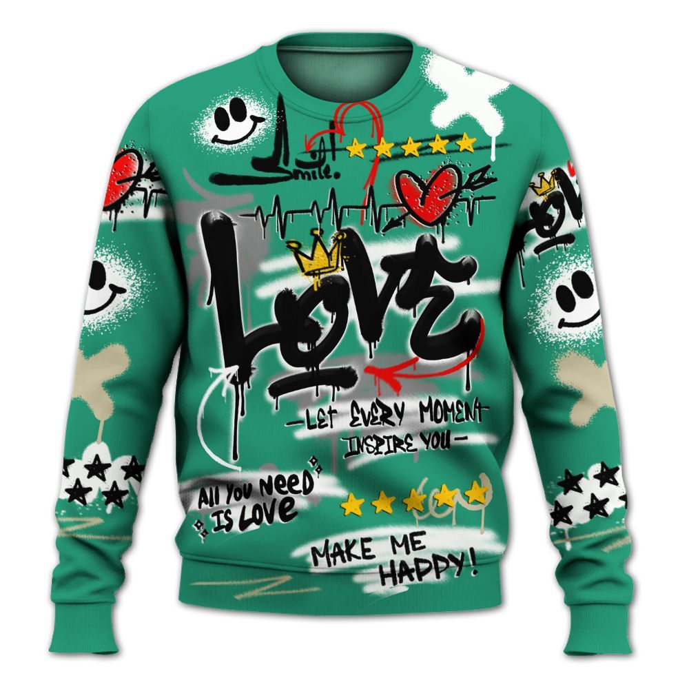 Sweatshirt To Match Pine Green 4s - Happy Love Beats Graffiti Streetwear All Over Print