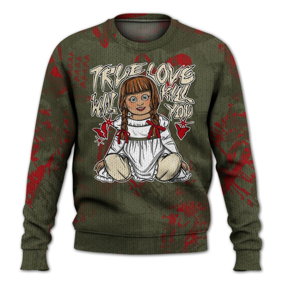 Knitted Sweater To Match Travis Scott Low OG Medium Olive 1s - Genuine Loves Bear Heart Grunge