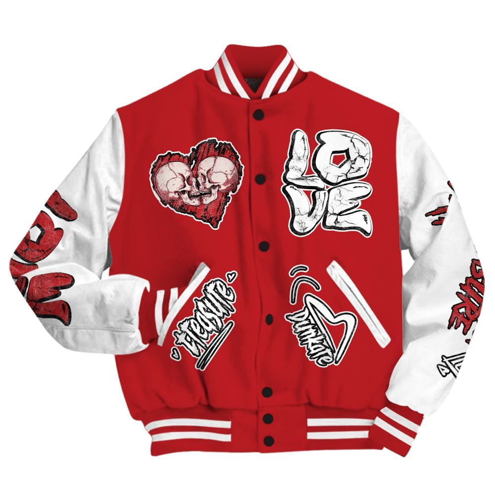 Varsity Jacket To Match Retro Cherry 12s - Skull Love All Over Print