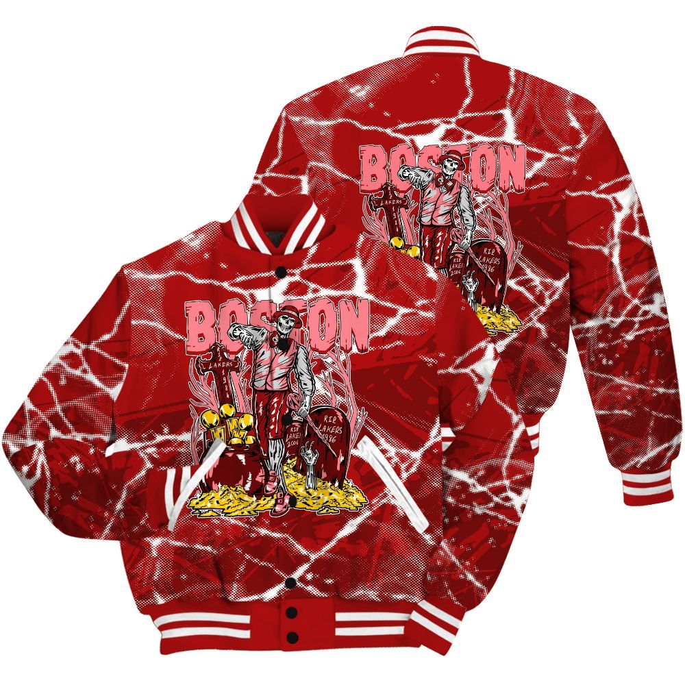 Varsity Jacket To Match Red Taxi 12s Shirt - Goldrush Skeleton Profound All Over Print