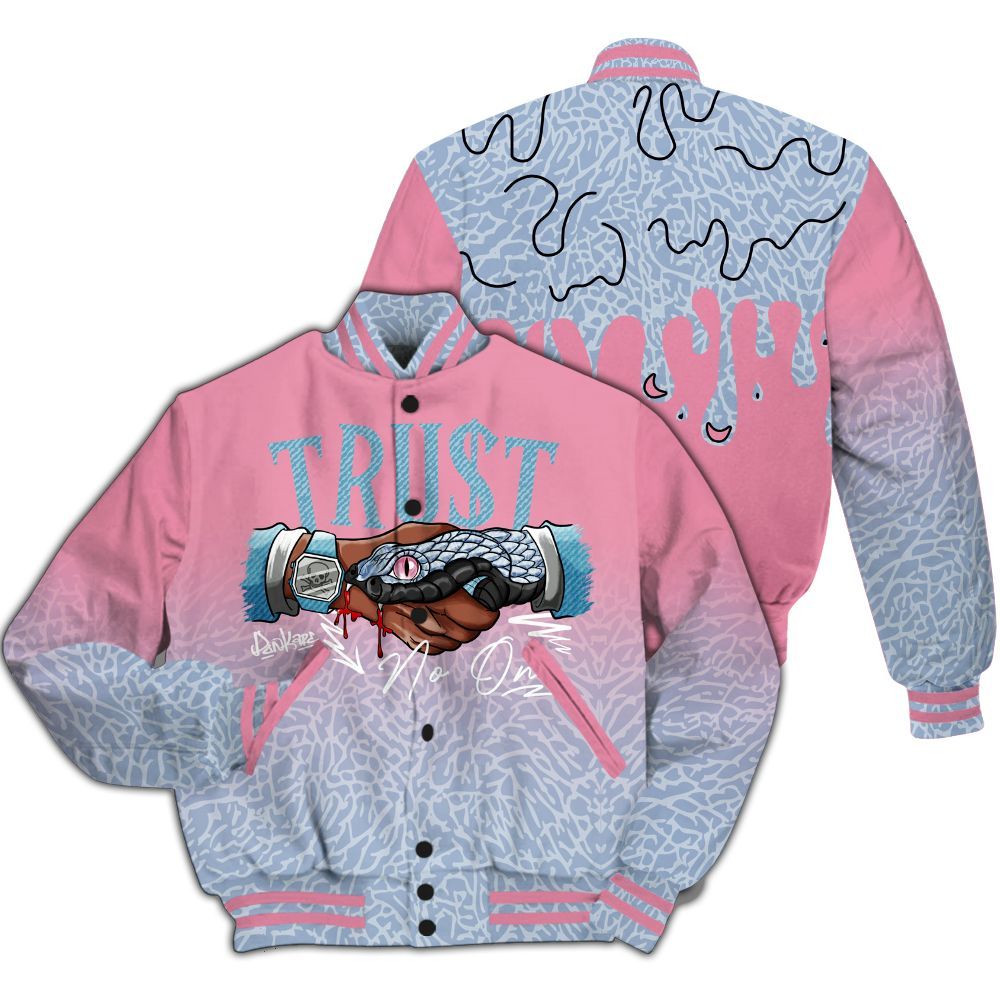 Varsity Jacket To Match Denim Pink Glow 3s - Trust No One Drip All Over Print
