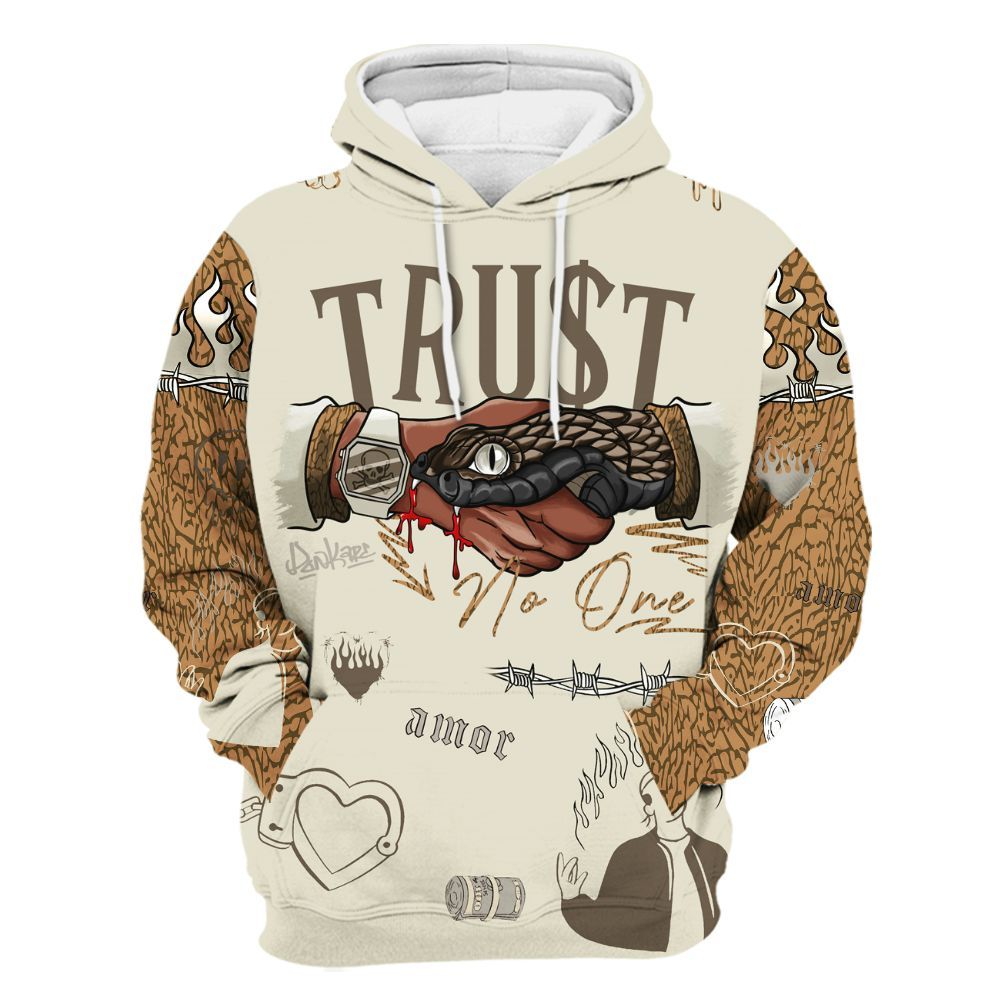 Hoodie To Match Orewood Brown 3s - Snake Trust No One All Over Print