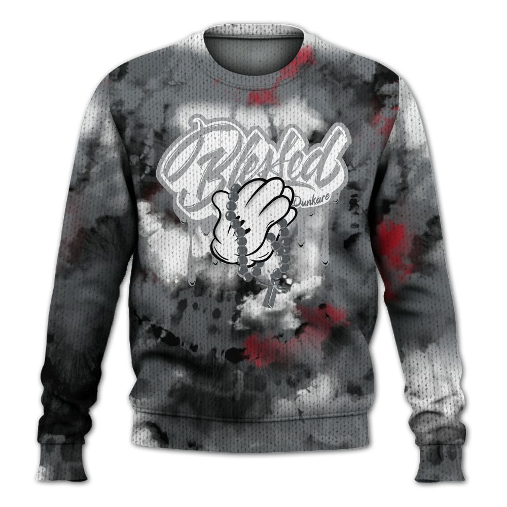 Knitted Sweater To Match Retro Fire Red 9s - God Blessed Tie Dye
