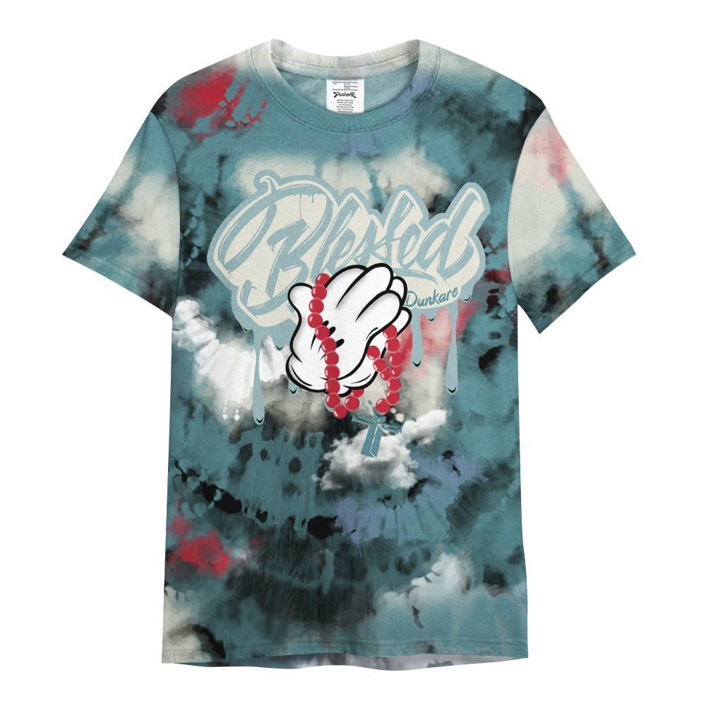 Shirt To Match Dunk Low Denim Turquoise Royal - God Blessed Tie Dye All Over Print