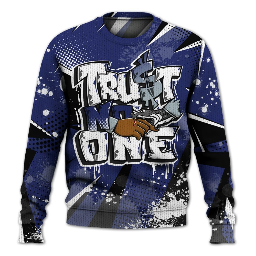 Knitted Sweater To Match Midnight Navy 11s - Poly Trust No One Dripping