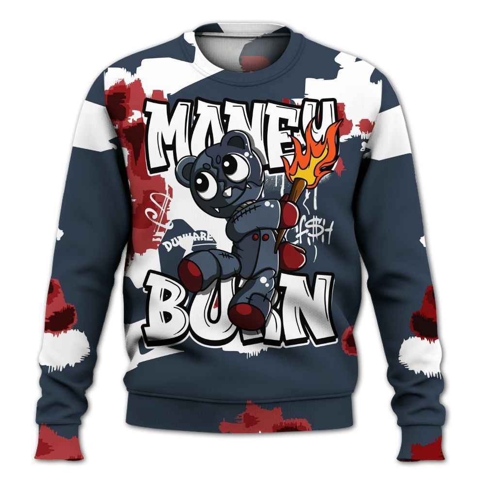 Sweatshirt To Match Navy Blue 2024 6s - Money Burn Retro All Over Print