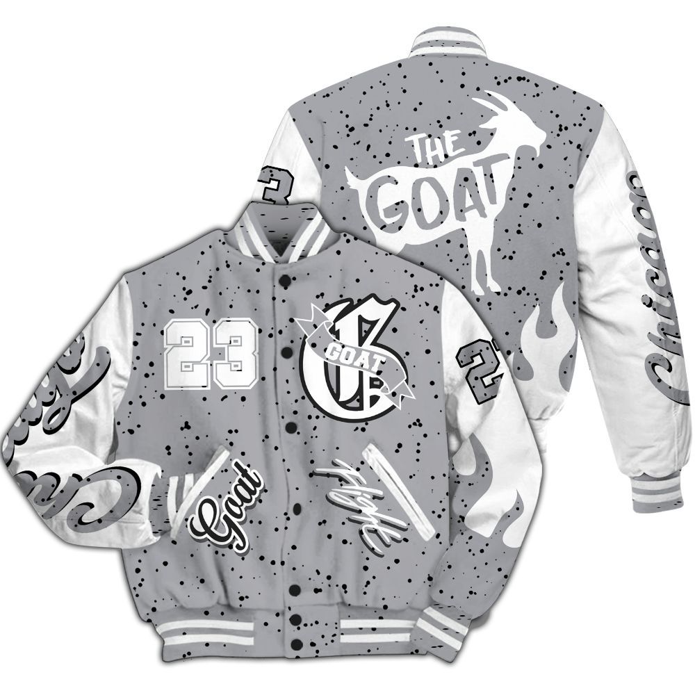 Varsity Jacket To Match White Cement 4s - The G.O.A.T Flight Streetwear All Over Print