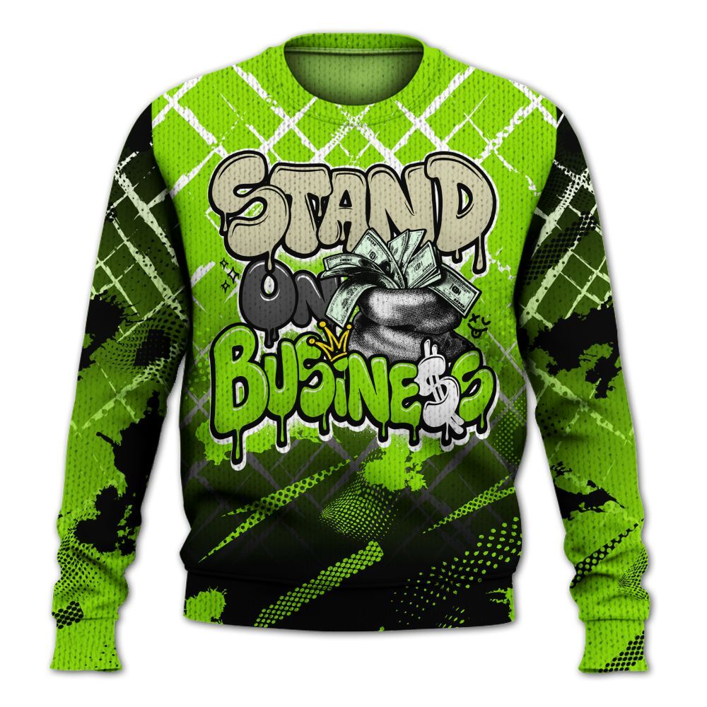 Knitted Sweater To Match Electric Green 6s - Halftone Stand Business Dripping