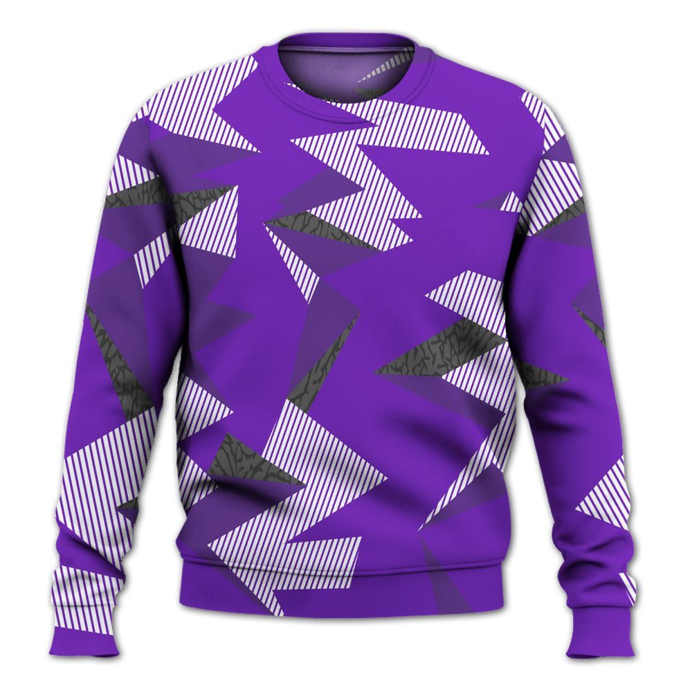 Sweatshirt To Match Retro Dark Iris 3s - Geometric Camouflage Pattern All Over Print