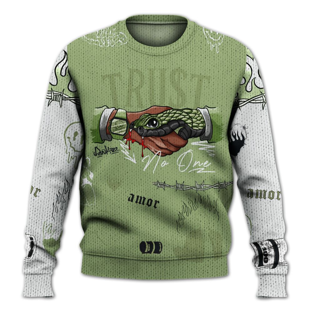 Knitted Sweater To Match Oil Green 4s - Snake Trust No One