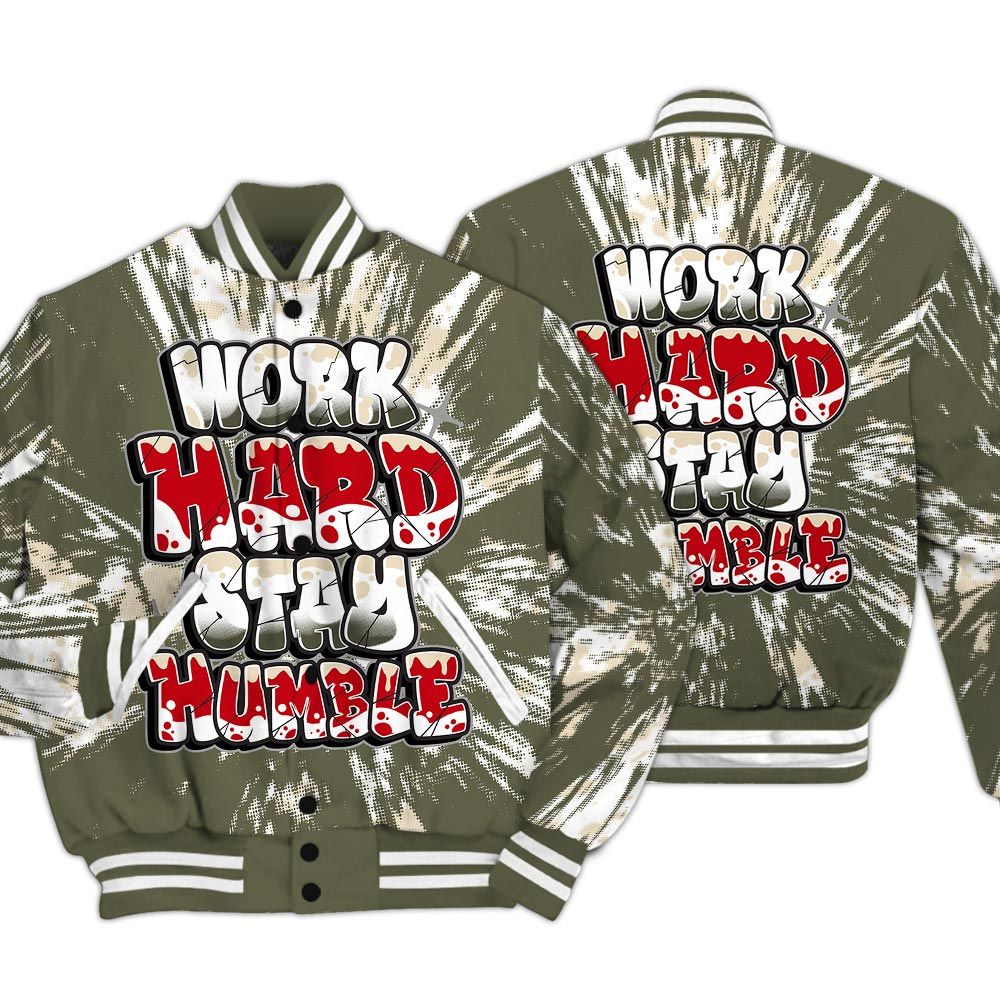 Varsity Jacket To Match Low OG Medium Olive 1s - Working Hard And Humble Luxury Varsity Jacket Unisex