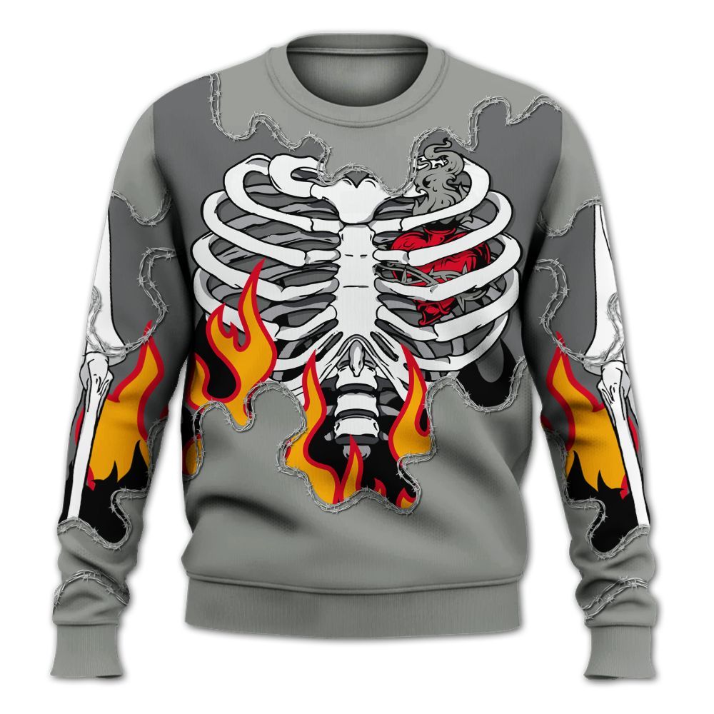 Sweatshirt To Match Paris Olympics 4s - Skeleton Heart On Fire All Over Print