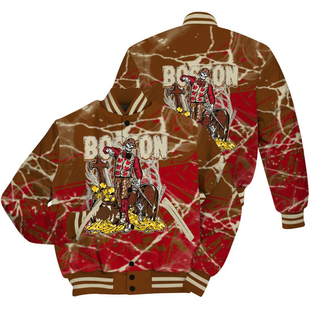 Varsity Jacket To Match Archaeo Brown 5s Shirt - Goldrush Skeleton Profound All Over Print