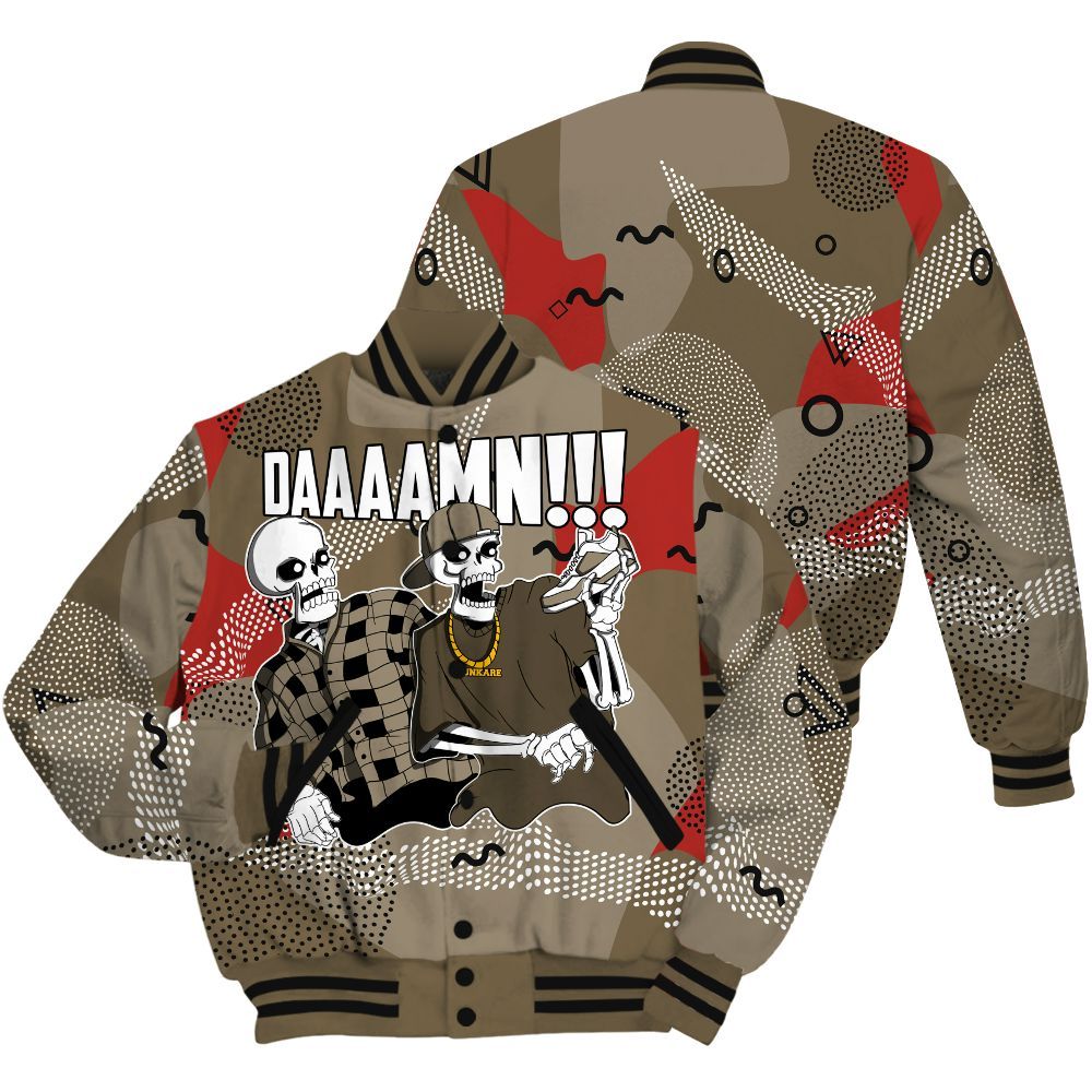 Varsity Jacket To Match Olive 9s - Graphic Meme Damnn All Over Print