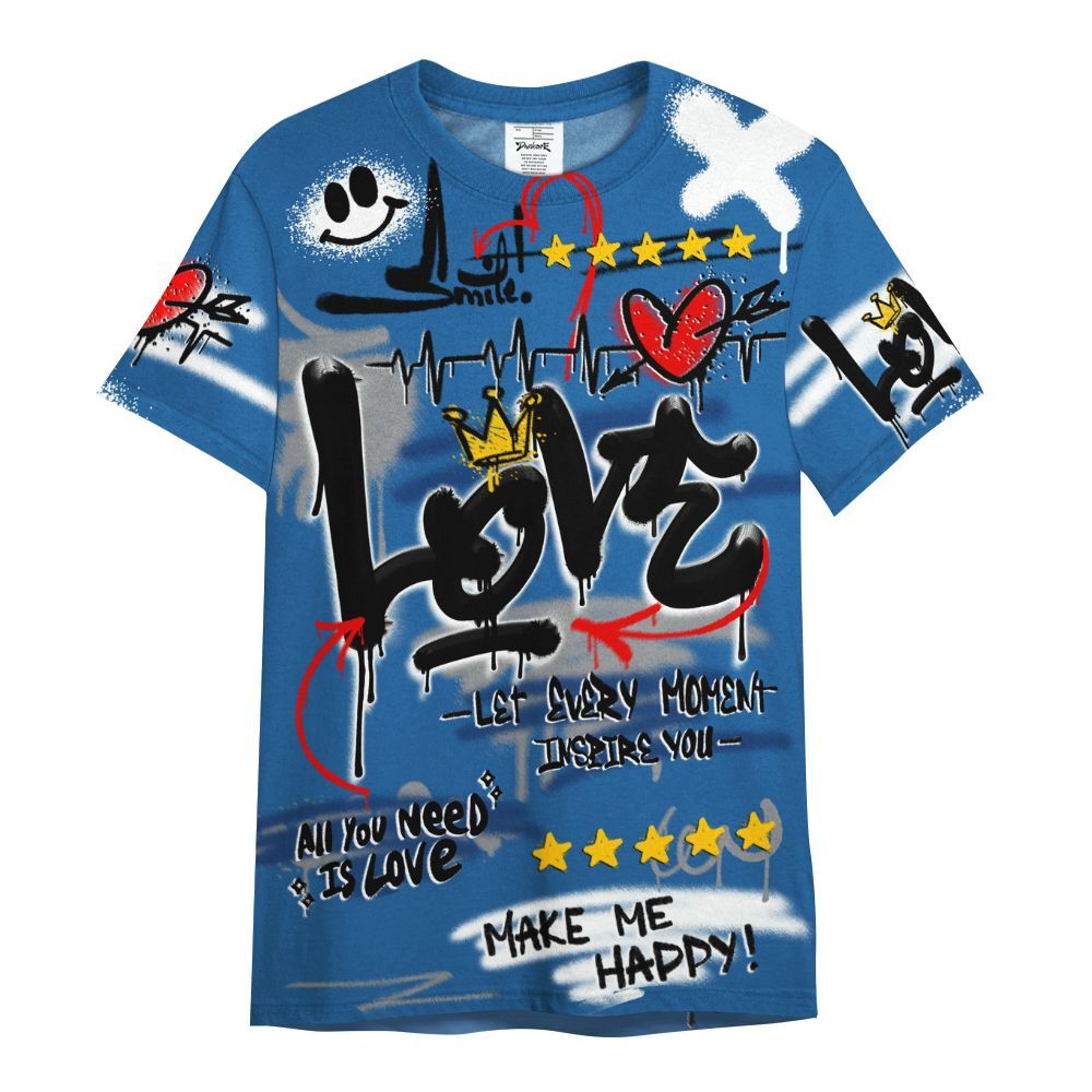 Shirt To Match French Blue 13s - Happy Love Beats Graffiti Streetwear All Over Print