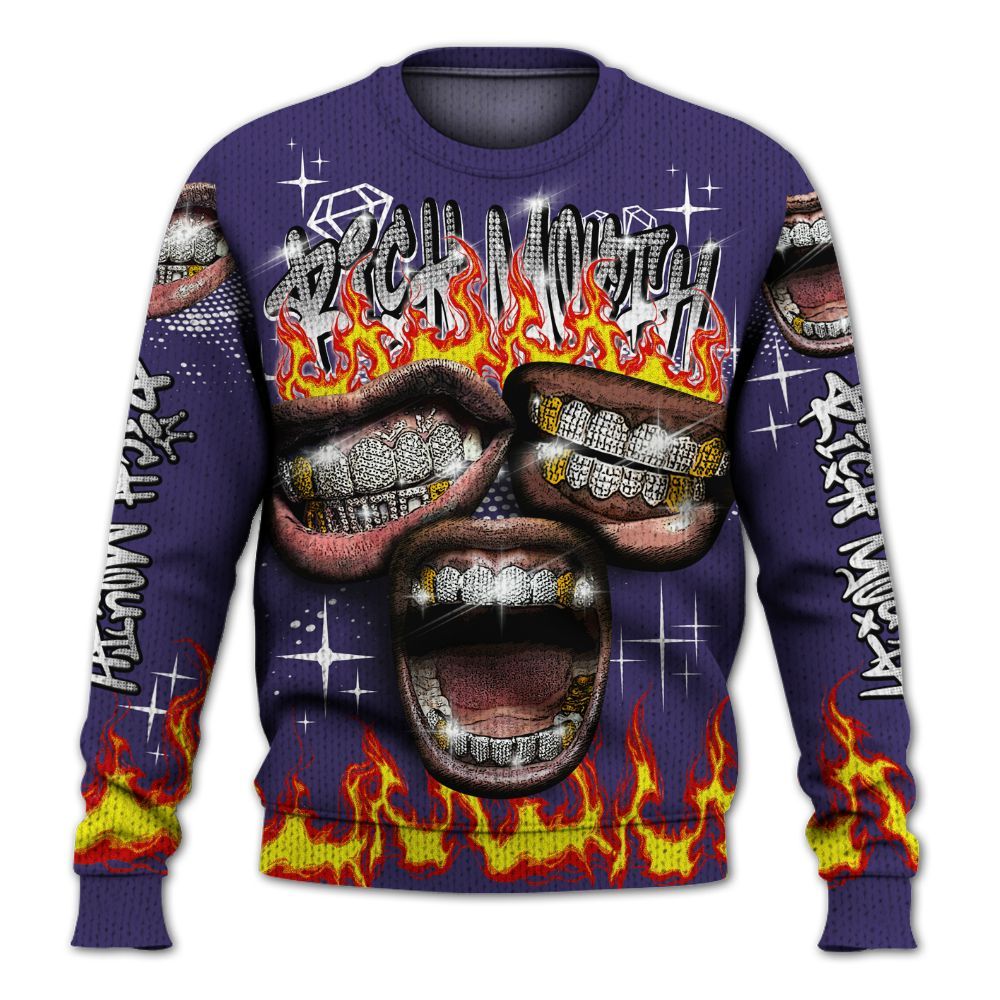 Knitted Sweater To Match Retro Court Purple 13s - Rich Mouth Fire Rap Retro 90s