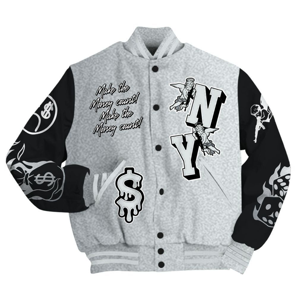 Varsity Jacket To Match Cap And Gown 6s - Paid In Full Money Graphic Varsity Jacket All Over Print