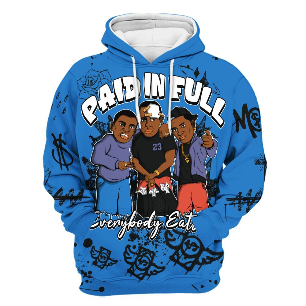 Hoodie To Match Hi-Res Blue 700s - Everybody Paid In Full Crayon All Over Print