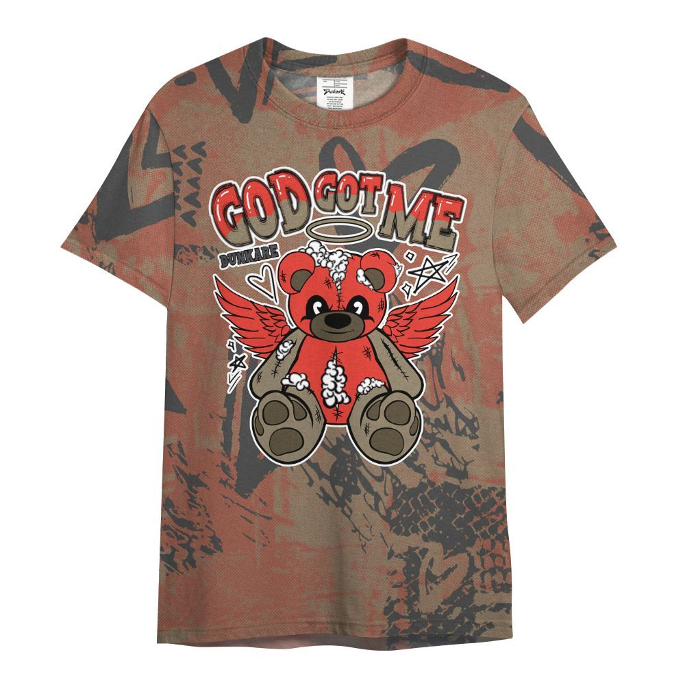 Shirt To Match Olive 9s - Gods Guides Me Bear Heart Grunge All Over Print
