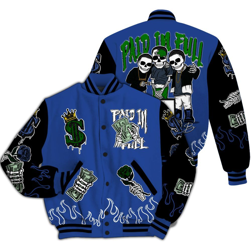 Varsity Jacket To Match Retro Hyper Royal 13s - Fire Everybody Paid In All Over Print