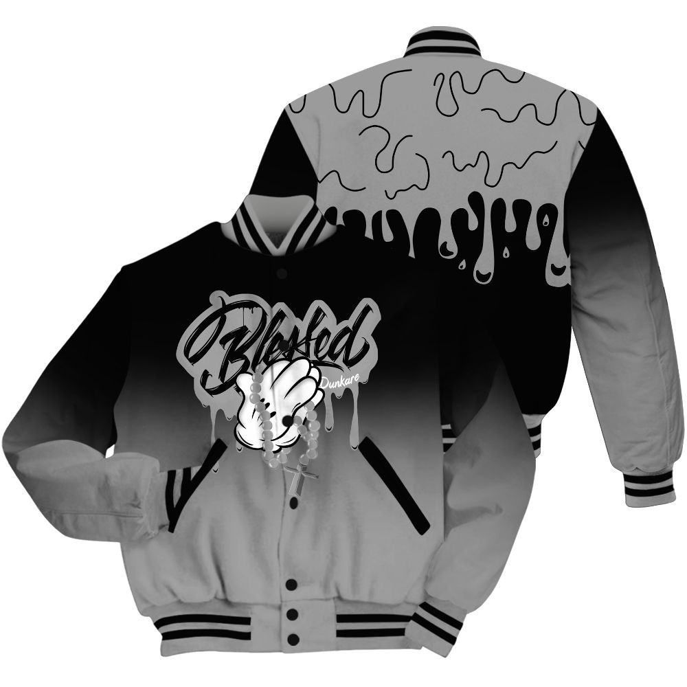 Varsity Jacket To Match Black Wolf Grey 12s Shirt, God Blessed Drip All Over Print