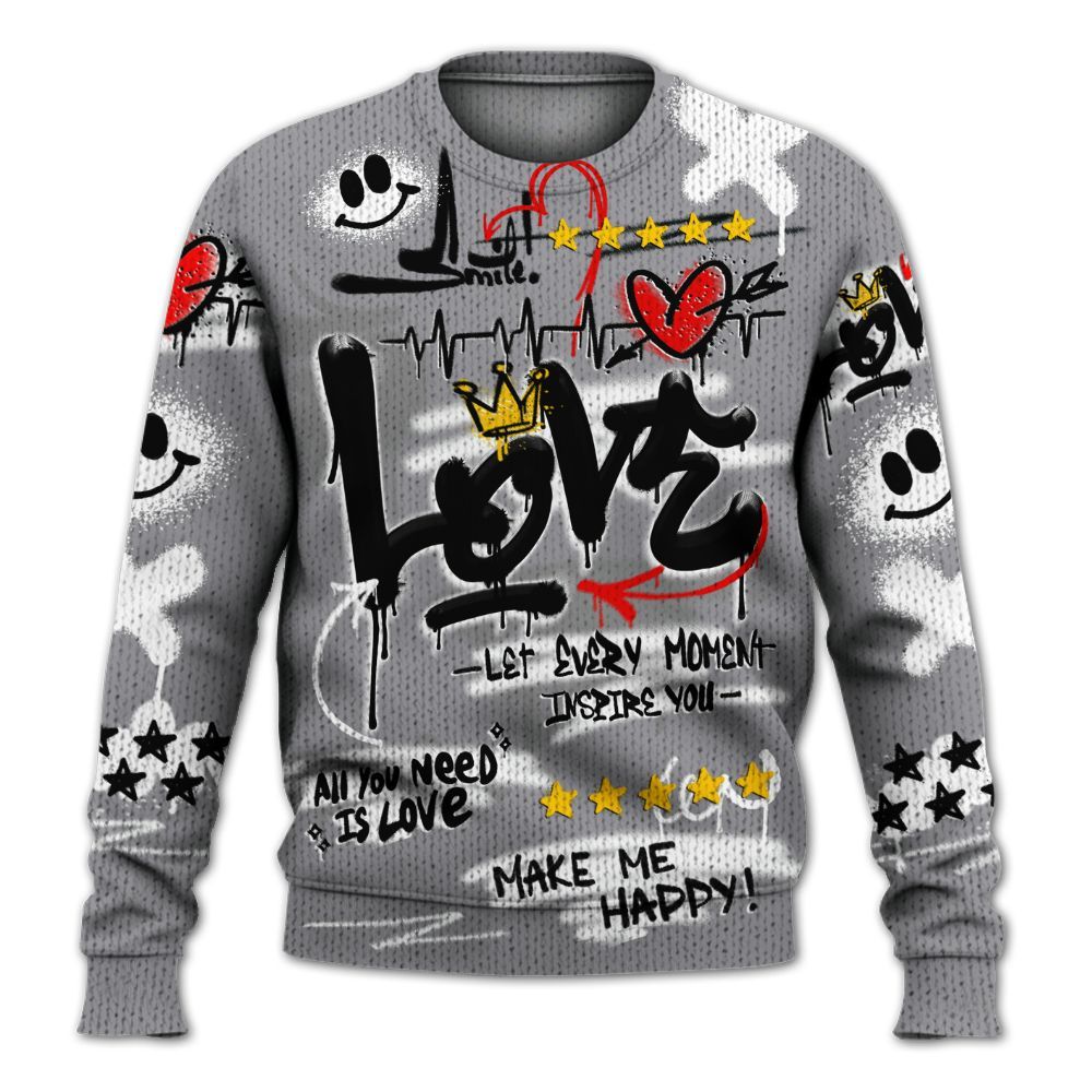 Knitted Sweater To Match Cement Grey 11s - Happy Love Beats Graffiti Streetwear