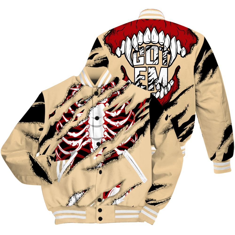 Varsity Jacket To Match Dunk Low Strawberry Waffle Shirt, GOT 'EM Skeleton Scratch All Over Print