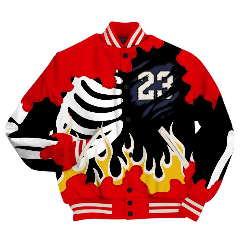 Varsity Jacket To Match Low OG Howard University 1s - Burning Skeleton 23 G.O.A.T All Over Print