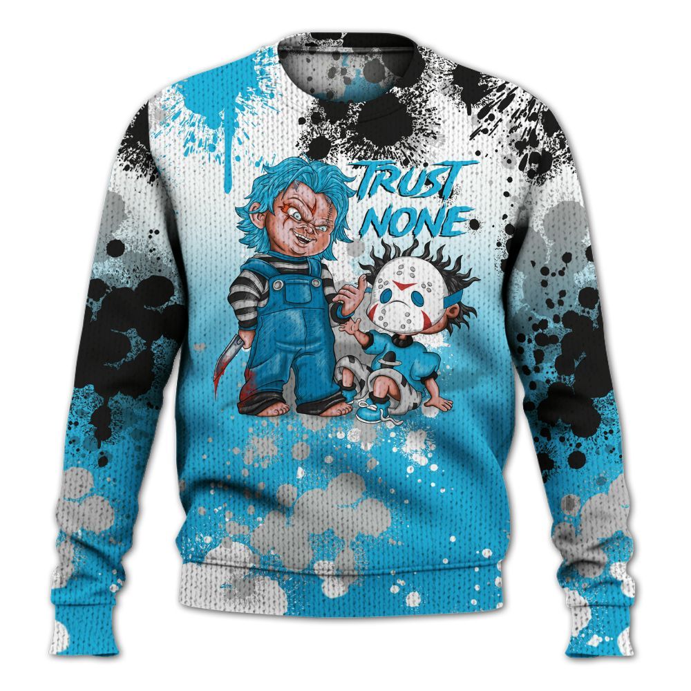 Sweater To Match Black University Blue 2026 14s - Trust No One Scary Graphic